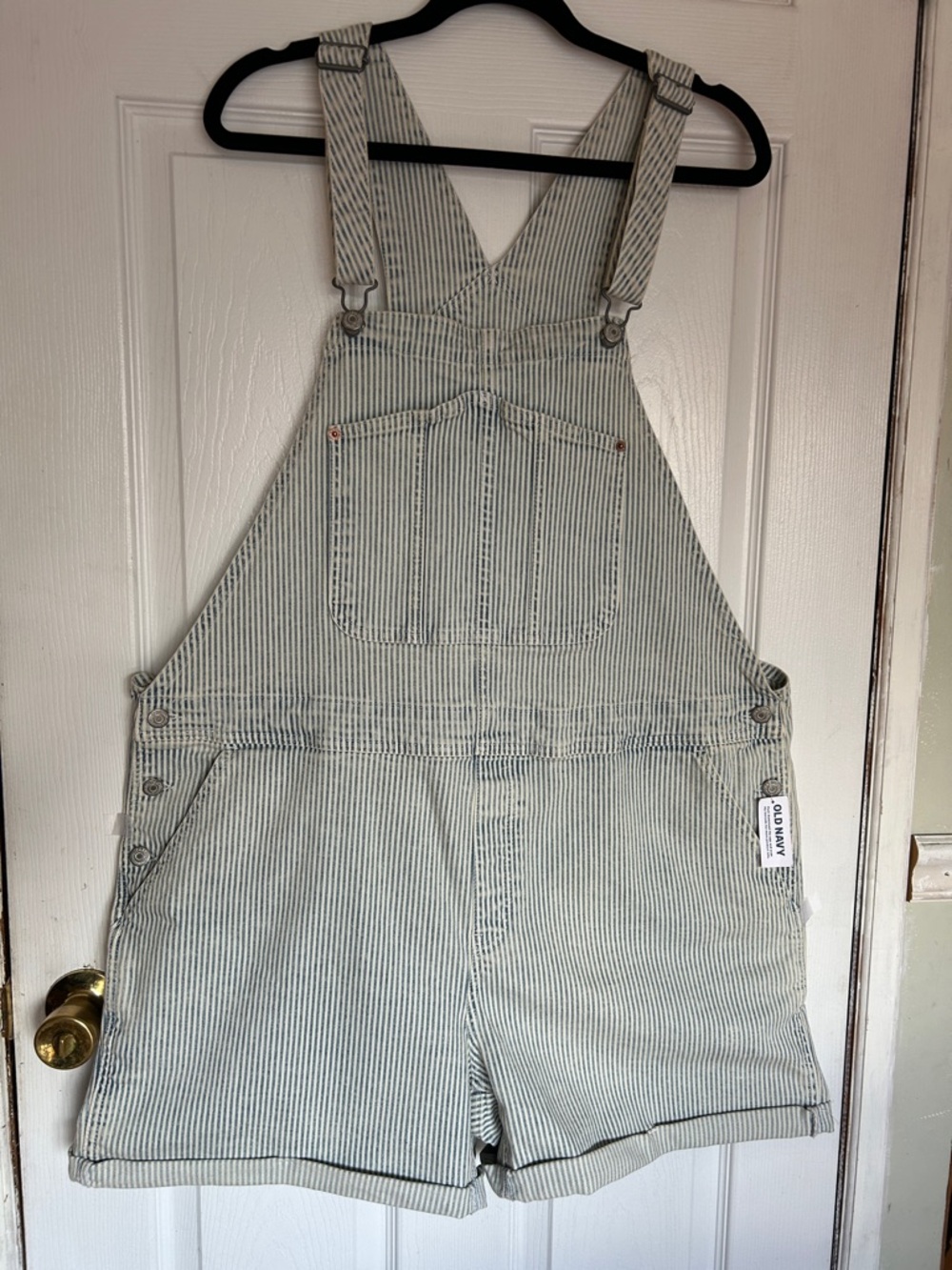 Old Navy Light Blue Pinstripe Denim Short Overalls